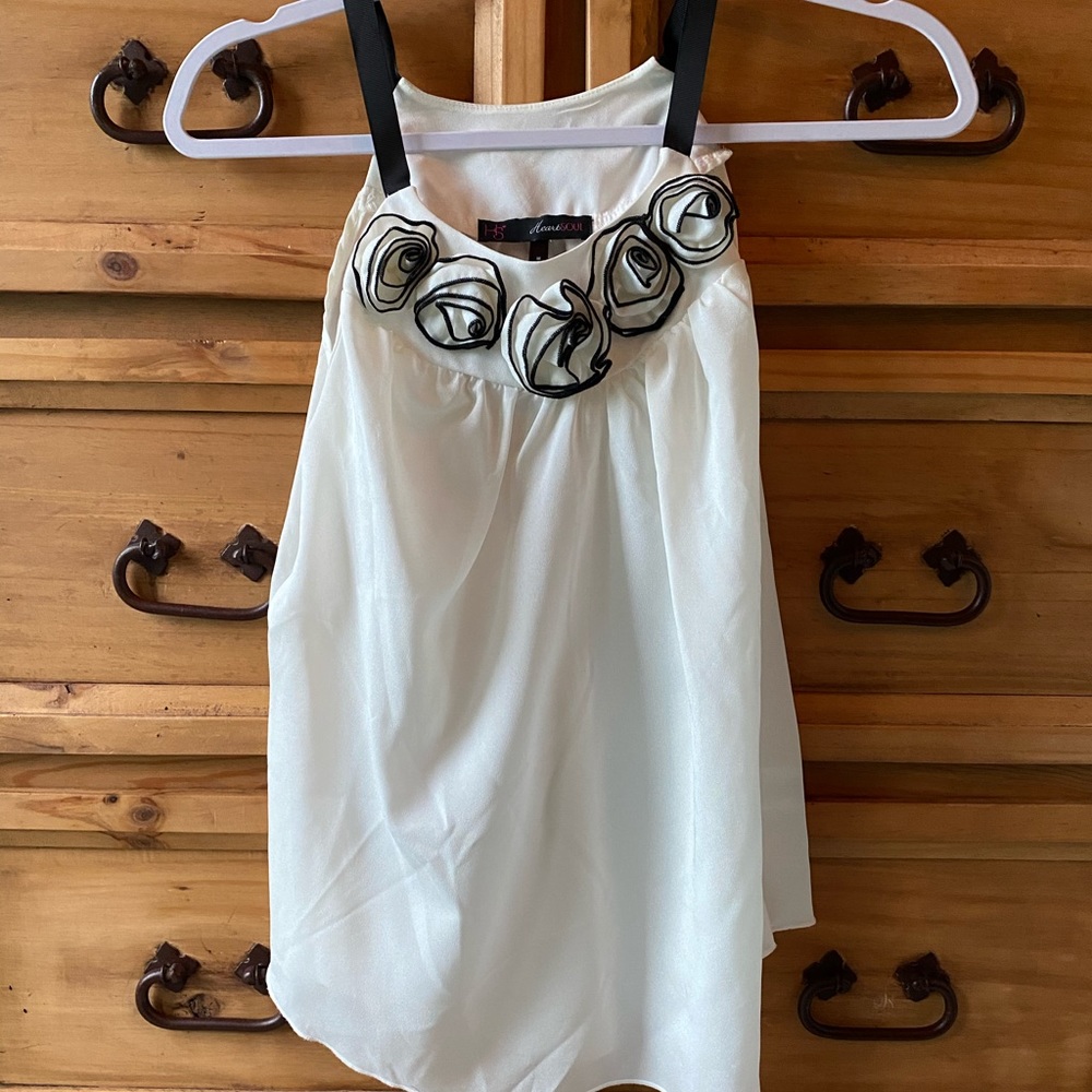 Black and white floral halter blouse